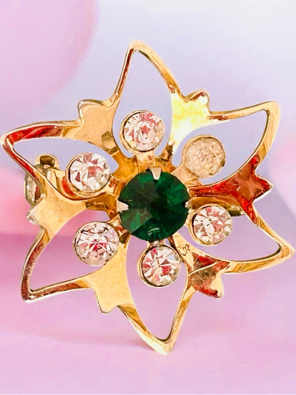 Vintage Set 1940s-1950s Gold Tone RhinestoneFloralBrooch & Screw-Back Earrings - Picture 2 of 13